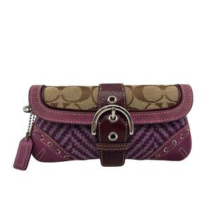 Coach Purple & Khaki Canvas Vintage Knitted Soho Wristlet